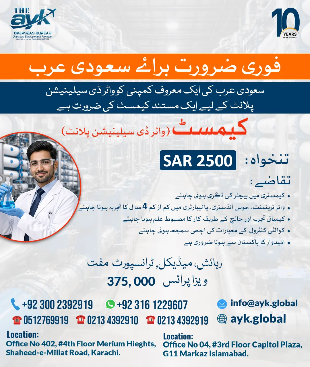 Chemist (Water Desalination Plant)